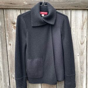 Beyond Threads Basketweave Asymmetric Alpaca Cardigan Black Lagenlook Medium